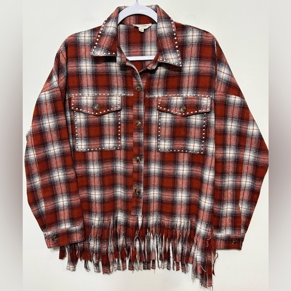 EESOME Plaid Western Studded Fringe Button Up Shirt Jacket - Picture 4 of 14